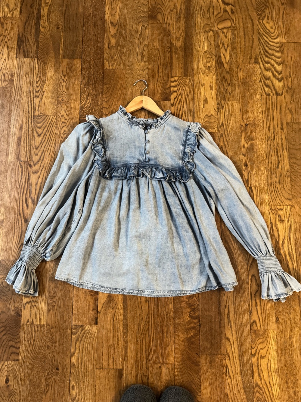 Mint velvet Light Indigo Ruffle Blouse
